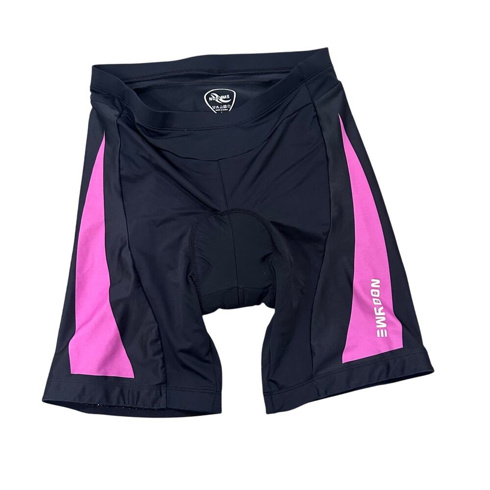 Nooyme Womens Padded Cycling Shorts Size L Black Pink Reflective Bike Activewear